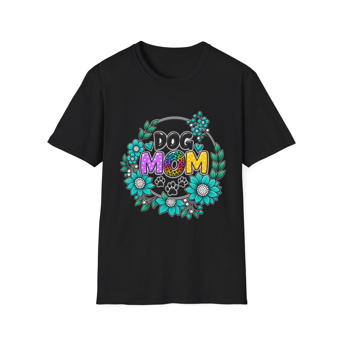 Dog Mom T-Shirt — Colorful Floral Paw Print Tee for Pet Lovers