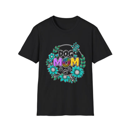 Dog Mom T-Shirt — Colorful Floral Paw Print Tee for Pet Lovers