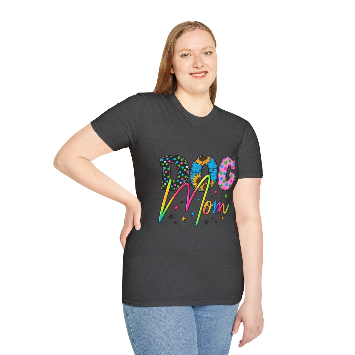 Dog Mom T-Shirt  Colorful Floral & Polka Dot Graphic