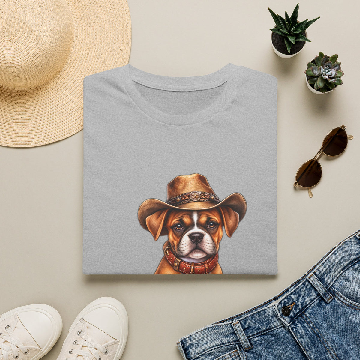 Cute Puppy Wearing Cowboy Hat Graphic Tee