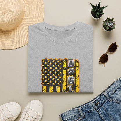 JCB Life Graphic T‑Shirt — Distressed Yellow American Flag Tractor Pride