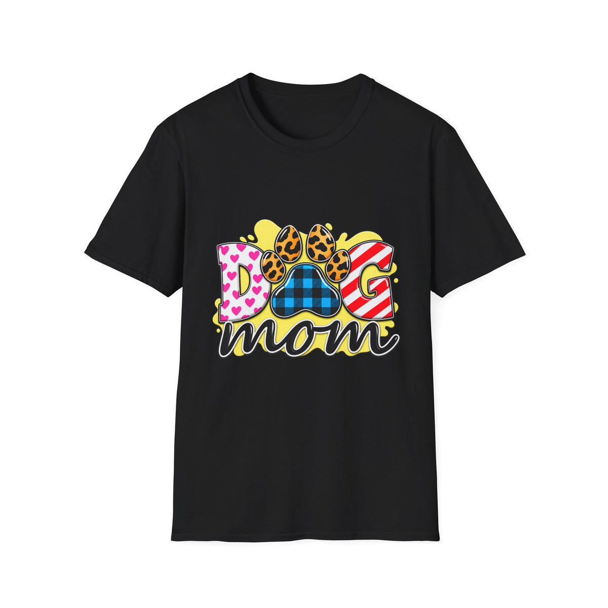 Dog Mom T‑Shirt — Colorful Paw Print Design