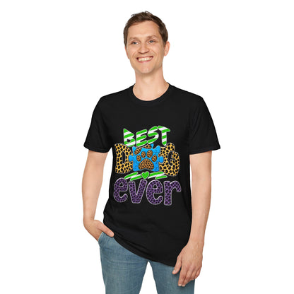 Best Dog Ever T-Shirt — Colorful Leopard & Paw Graphic