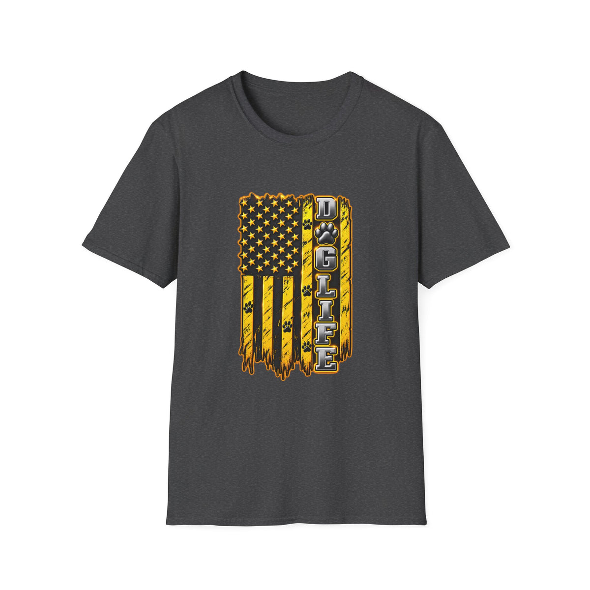 JCB Life Graphic T‑Shirt — Distressed Yellow American Flag Tractor Pride