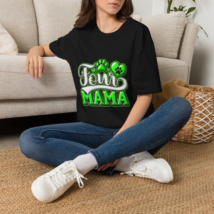 Dog Mama T-Shirt — "Fur Mama" Green Paw Print Tee