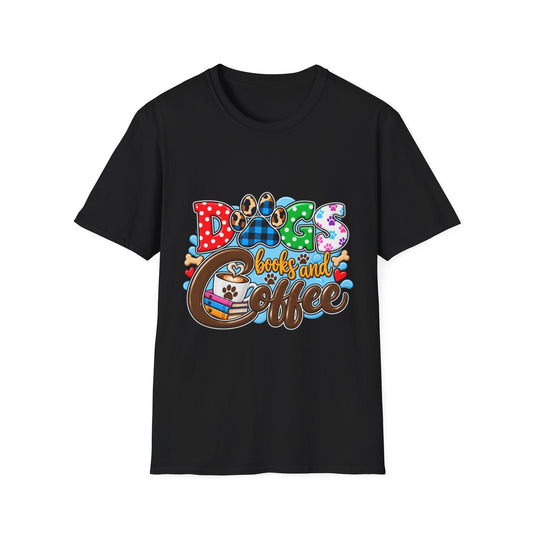 Dog Mom T-Shirt — "Dogs, Books and Coffee"