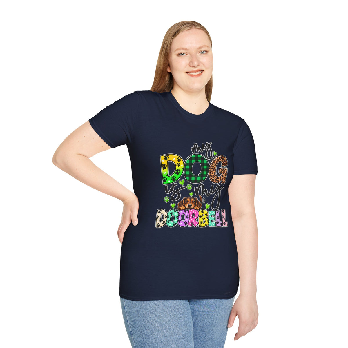 My Dog Is My Doorbell T-Shirt — Colorful Paw Print Dog Lover Tee
