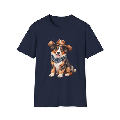 Cowboy Dog T-Shirt — Cute Australian Shepherd in Hat