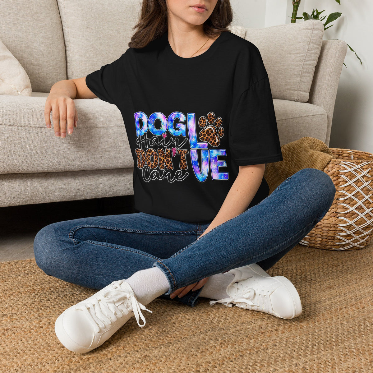 Dog Mom T-Shirt - "Dog Hair Don’t Care" Leopard Paw Graphic