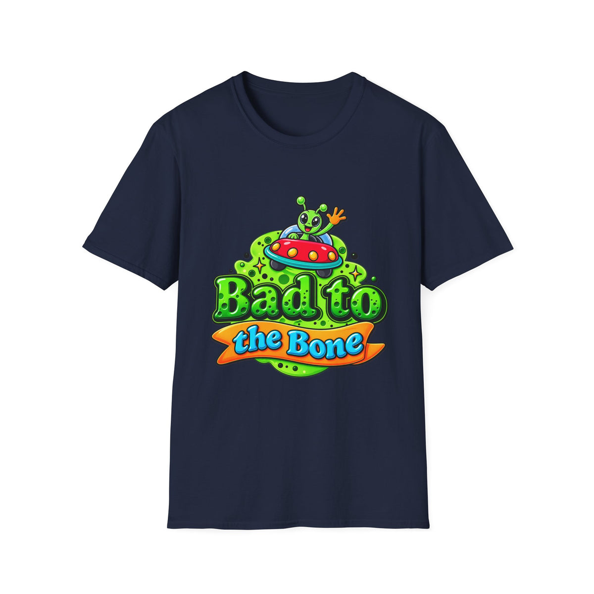 Bad to the Bone Alien T-Shirt — Cute UFO Cartoon Tee