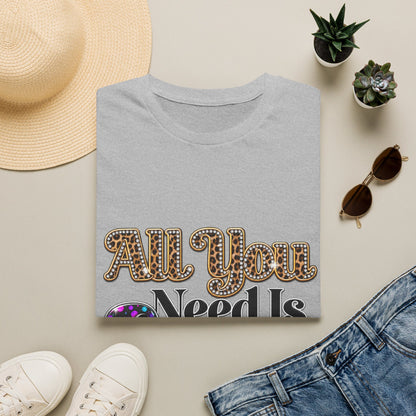 T-Shirt — "All You Need Is Love" Retro Leopard & Neon Heart Graphic Tee