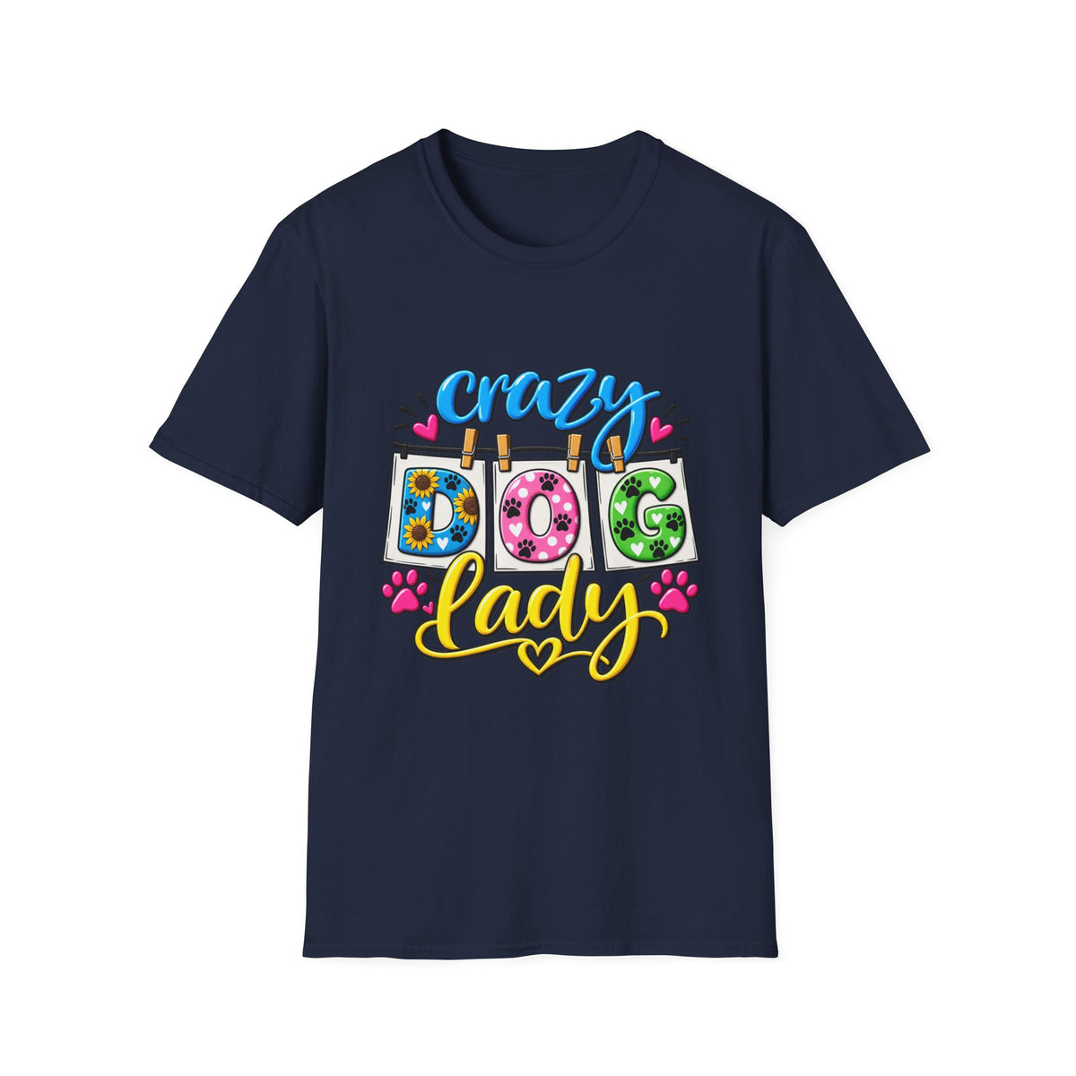 Crazy Dog Lady T-Shirt — Cute Floral & Paw Print Design