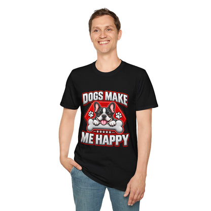 Dogs Make Me Happy T-Shirt - Cute French Bulldog Pet Lover Tee