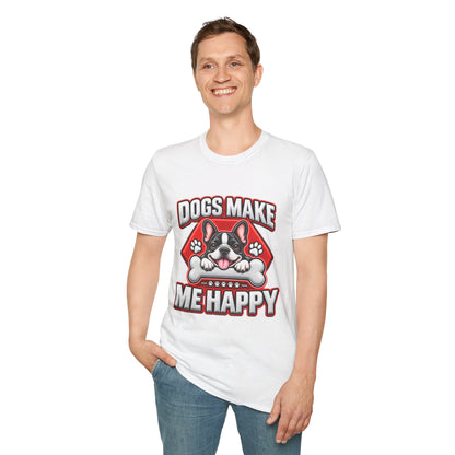 Dogs Make Me Happy T-Shirt - Cute French Bulldog Pet Lover Tee