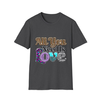 T-Shirt — "All You Need Is Love" Retro Leopard & Neon Heart Graphic Tee