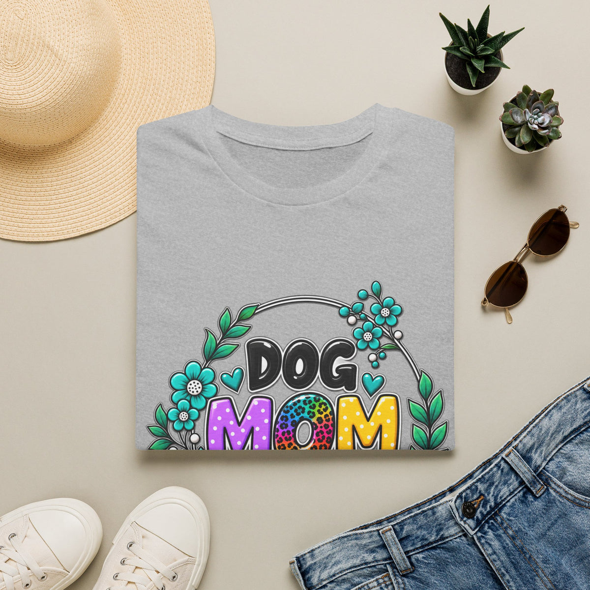 Dog Mom T-Shirt — Colorful Floral Paw Print Tee for Pet Lovers