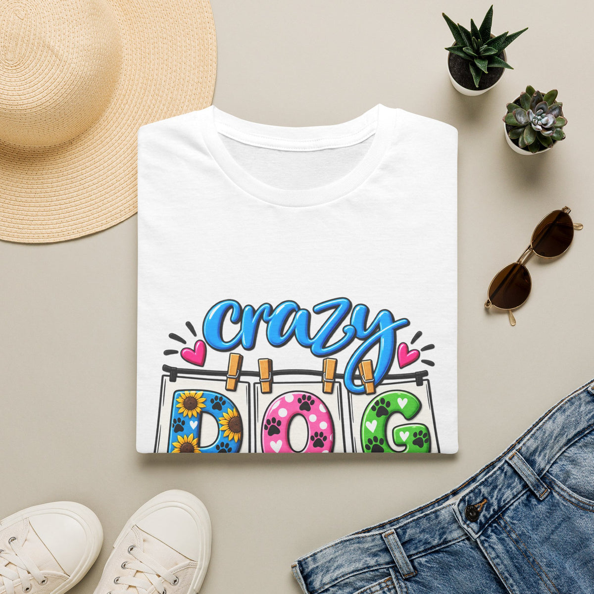 Crazy Dog Lady T-Shirt — Cute Floral & Paw Print Design