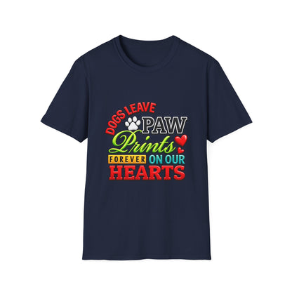 Dogs Leave Paw Prints T-Shirt — "Paw Prints Forever on Our Hearts" Memorial Tee