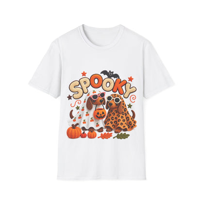 Spooky Halloween T‑Shirt — Cute Pumpkins, Bat & Leopard Print Ghosts