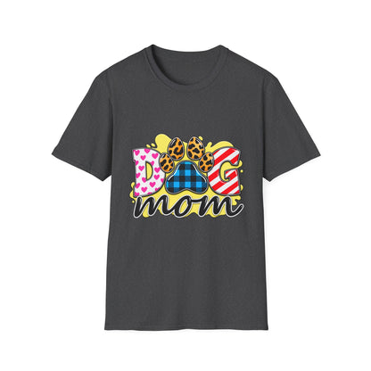 Dog Mom T‑Shirt — Colorful Paw Print Design