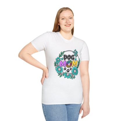 Dog Mom T-Shirt — Colorful Floral Paw Print Tee for Pet Lovers