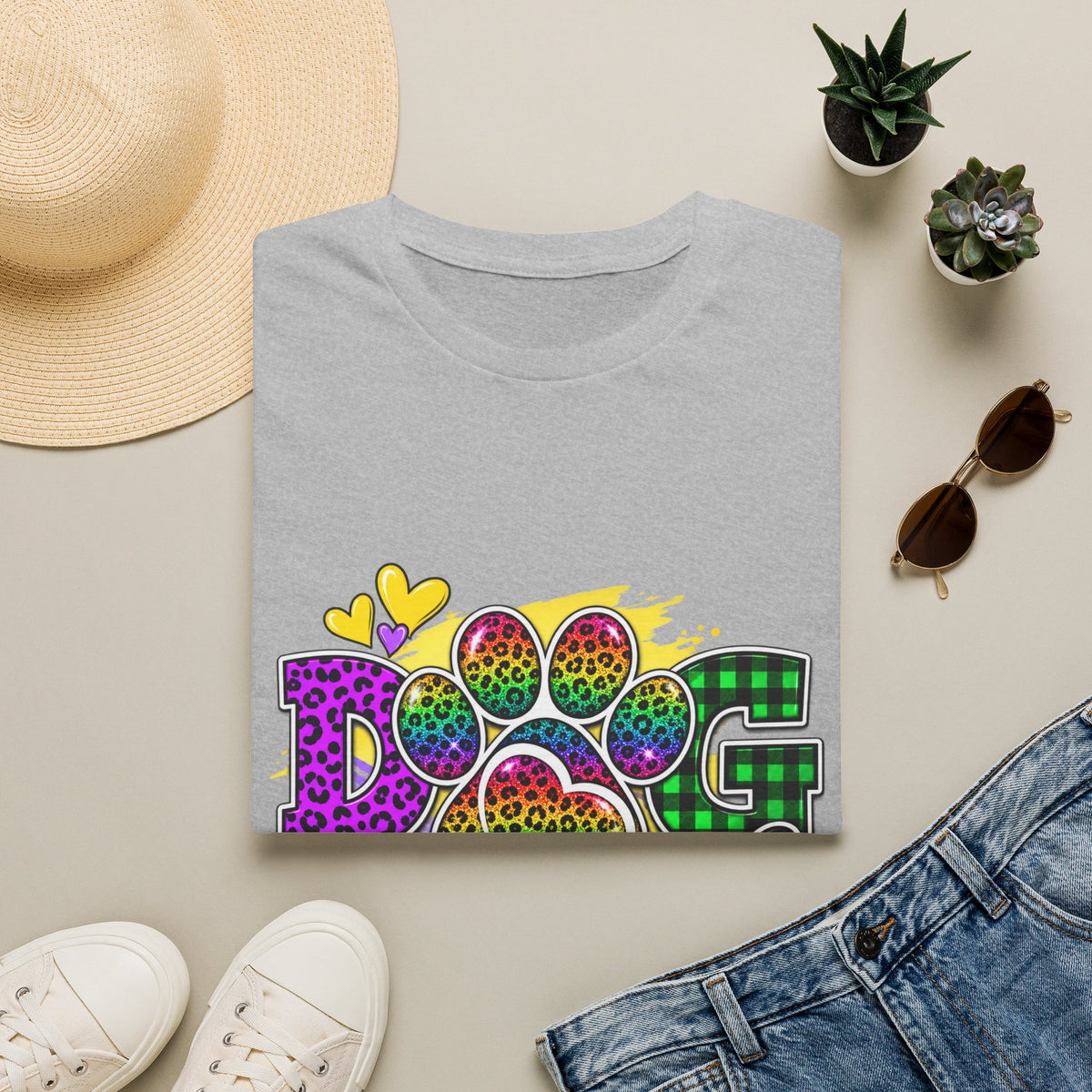 Dog Dad T‑Shirt — Colorful Leopard Paw Graphic Tee for Pet Lovers