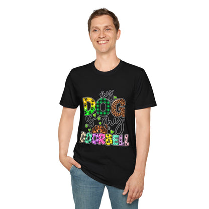 My Dog Is My Doorbell T-Shirt — Colorful Paw Print Dog Lover Tee