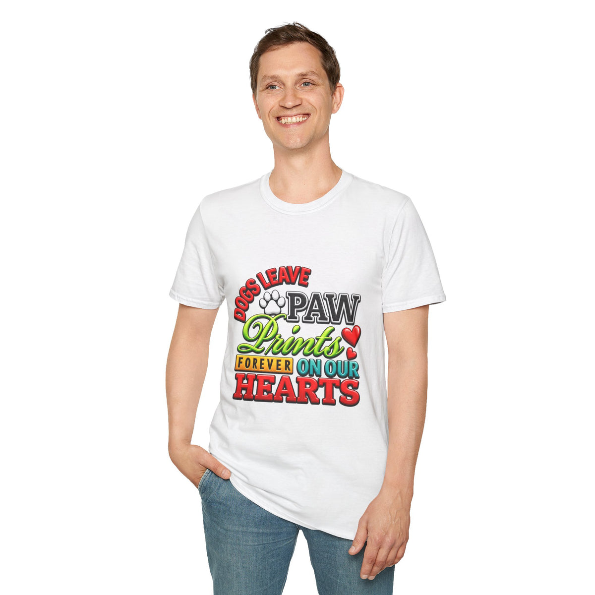 Dogs Leave Paw Prints T-Shirt — "Paw Prints Forever on Our Hearts" Memorial Tee