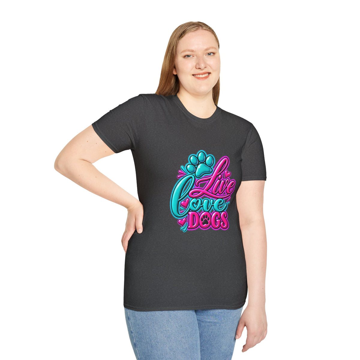 T-Shirt — Live Love Dogs Colorful Paw Graphic