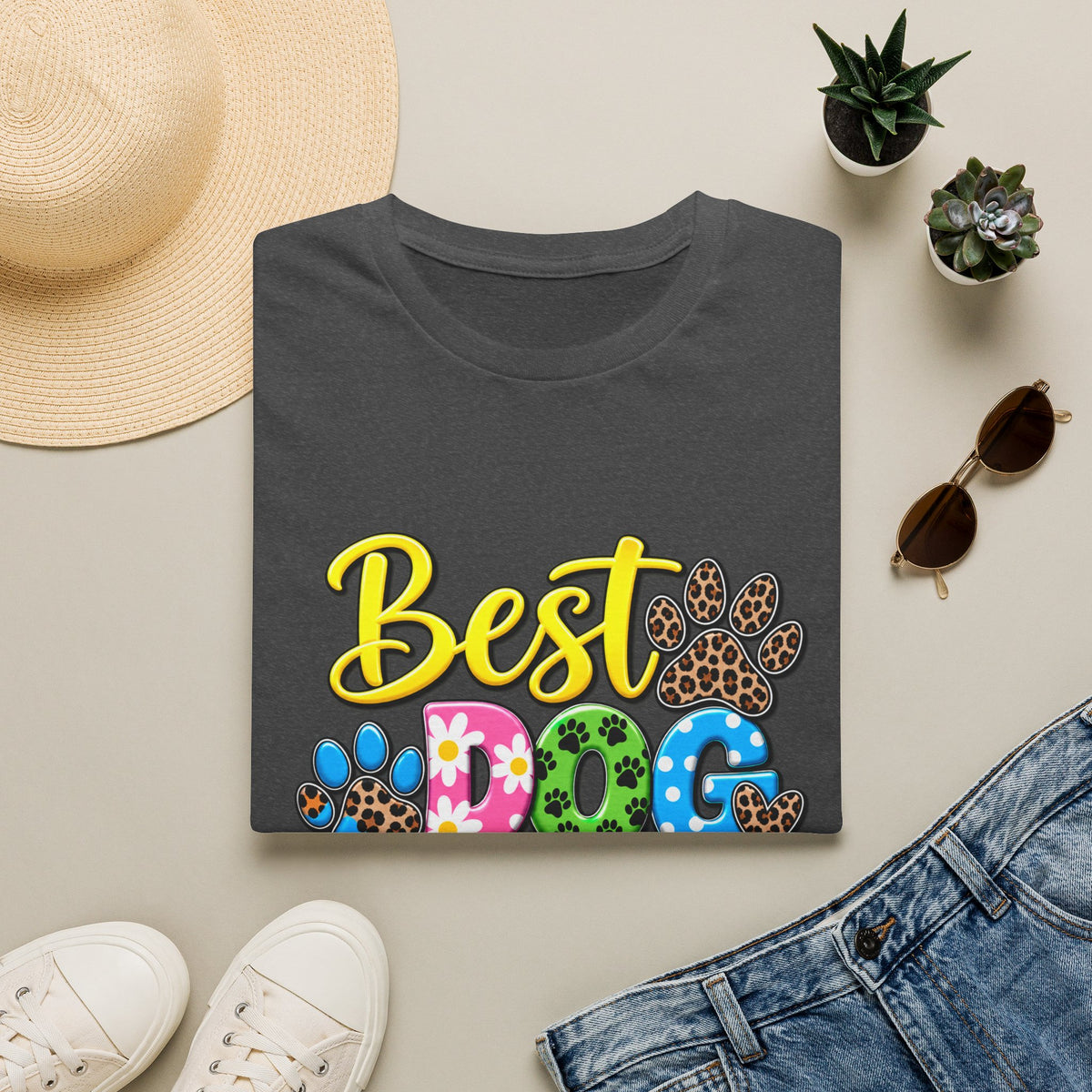 Best Dog Mom Ever T-Shirt — Colorful Paw Print