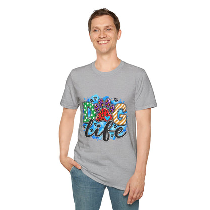 Dog Life T-Shirt — Colorful Paw Print Rescue Lover Tee