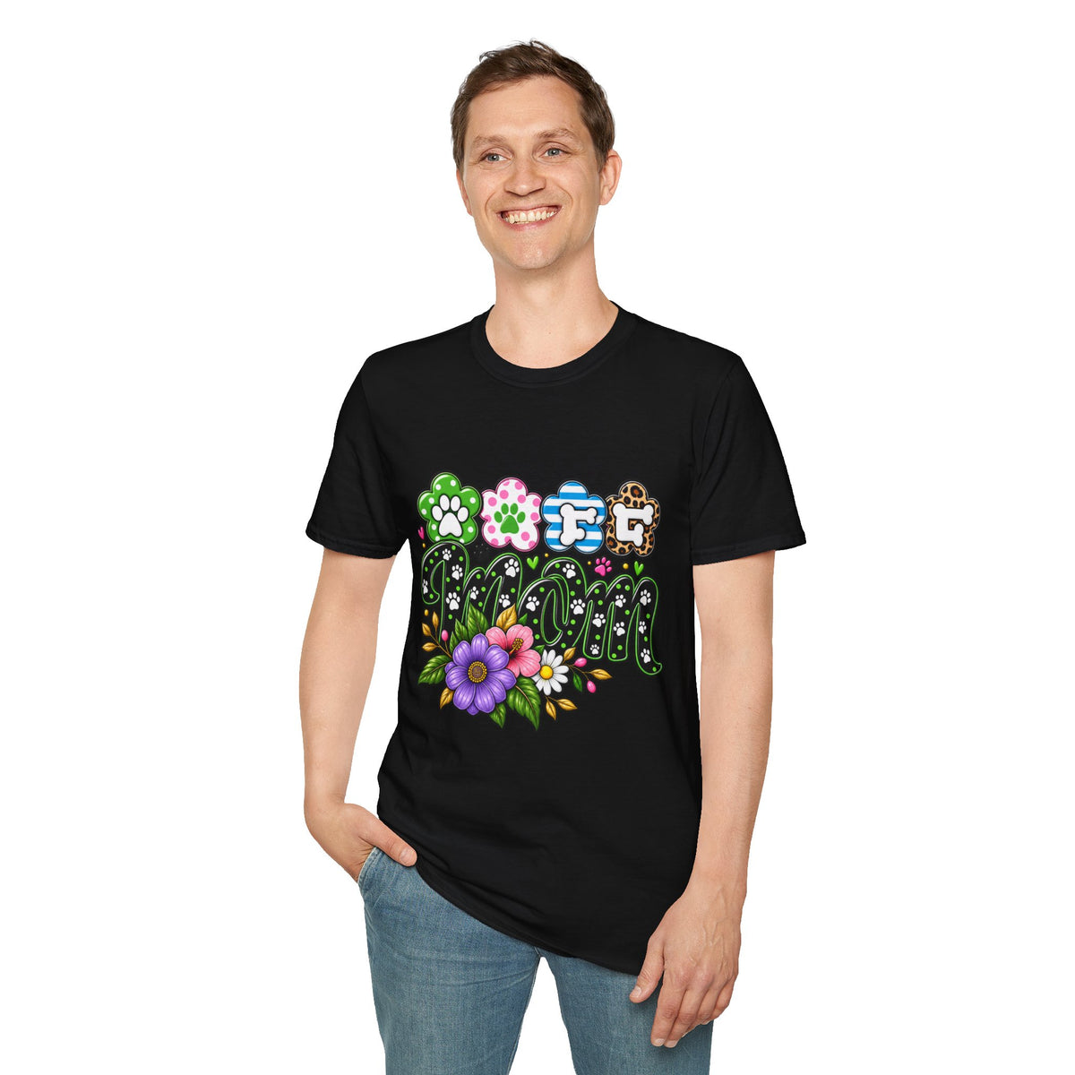Mom Paw Print Floral T-Shirt  Mother’s Day Pet Lover Tee