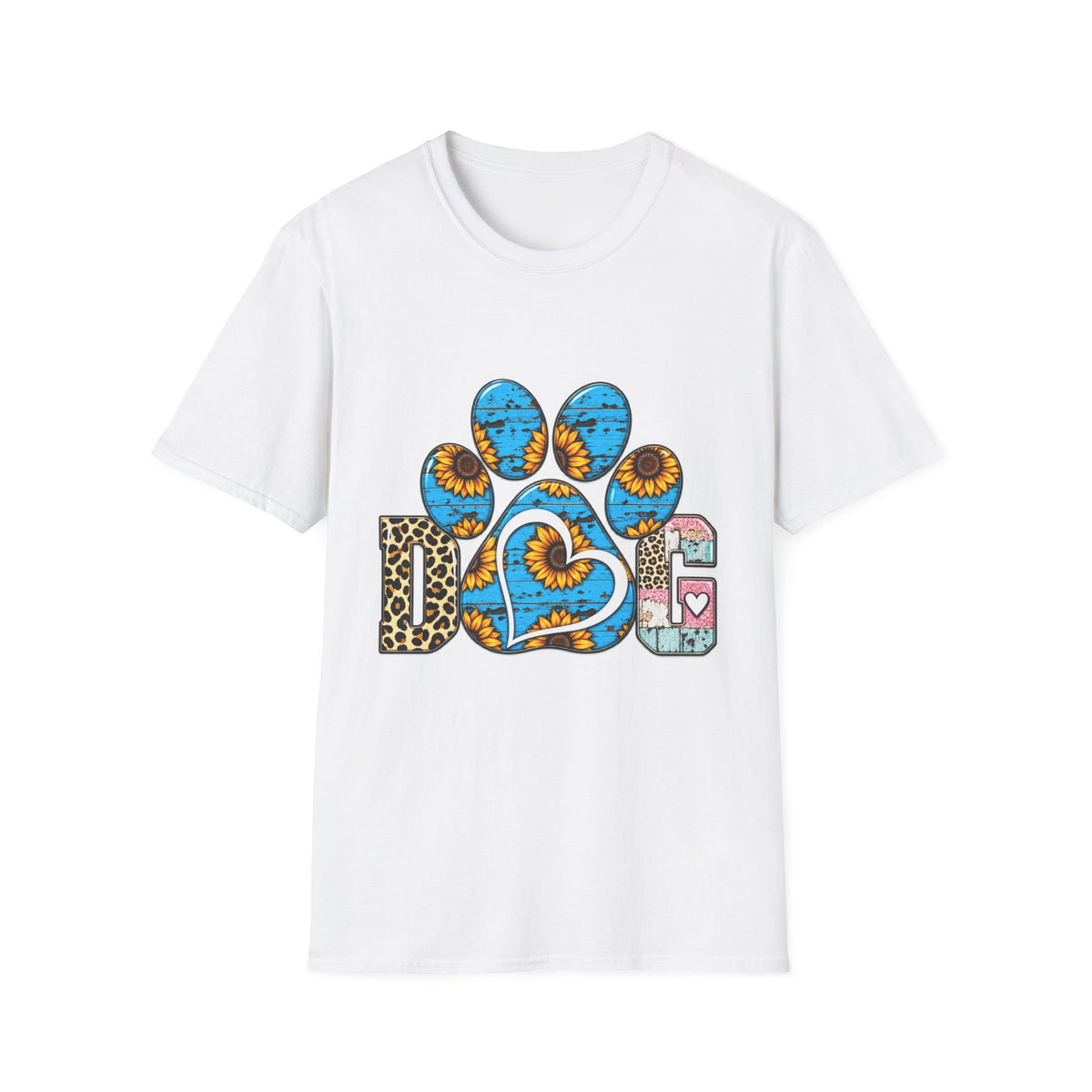 Sunflower Paw Print T-Shirt — Blue Rustic Pet Lover Tee