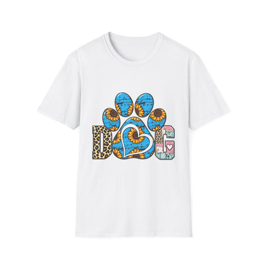 Sunflower Paw Print T-Shirt — Blue Rustic Pet Lover Tee