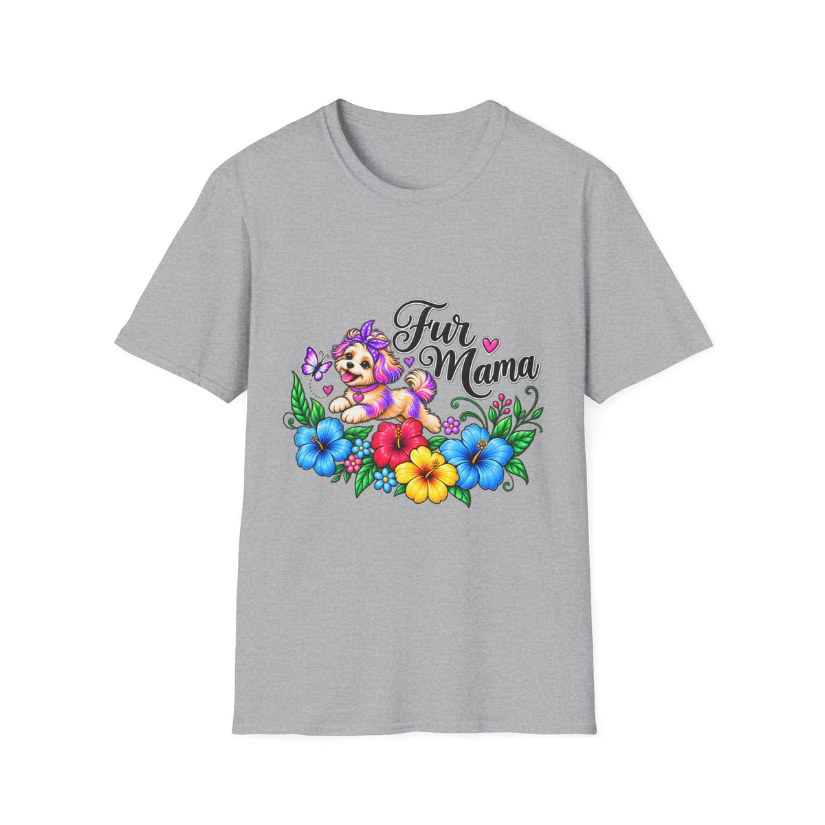 "Fur Mama" Colorful Puppy Floral Graphic Tee