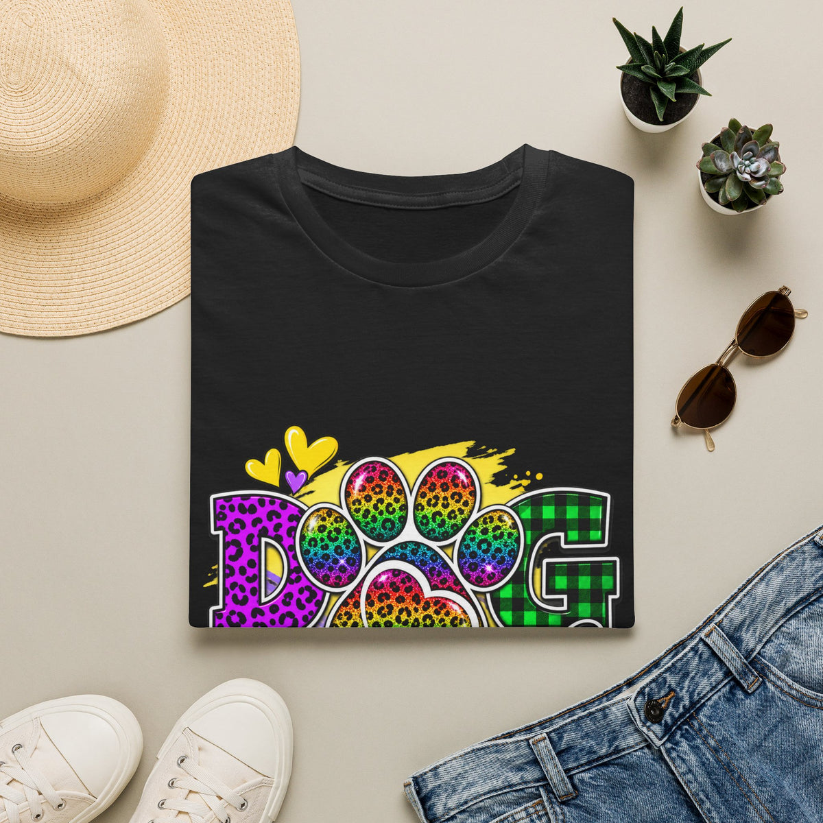 Dog Dad T‑Shirt — Colorful Leopard Paw Graphic Tee for Pet Lovers