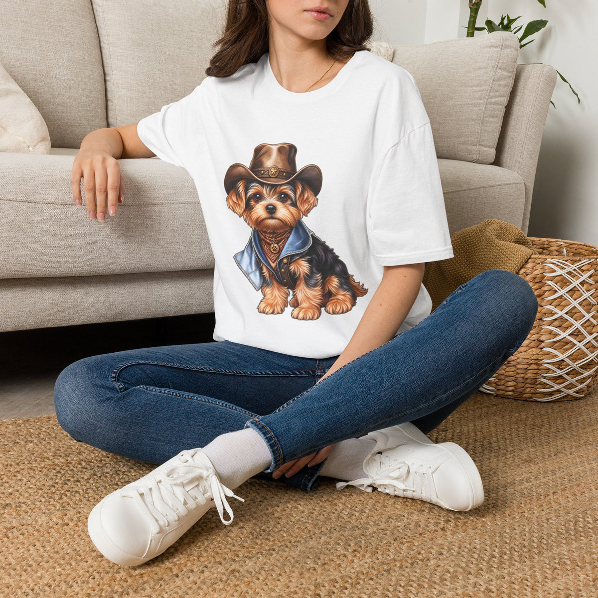 Cute Yorkshire Terrier in Western Hat Tee