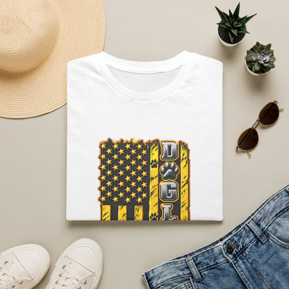 JCB Life Graphic T‑Shirt — Distressed Yellow American Flag Tractor Pride