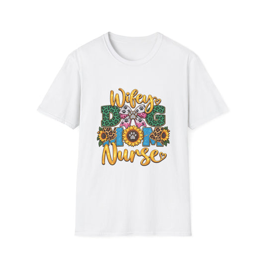 Wifey Dog Mom Nurse T‑Shirt — Floral Leopard Pet Lover Tee