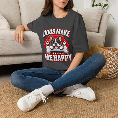 Dogs Make Me Happy T-Shirt - Cute French Bulldog Pet Lover Tee