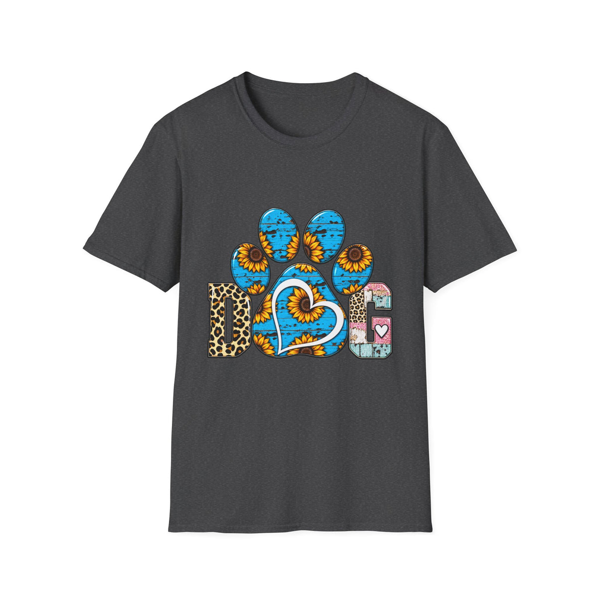 Sunflower Paw Print T-Shirt — Blue Rustic Pet Lover Tee