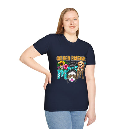 Golden Retriever Mom T-Shirt — Floral Messy Bun Dog Lover Tee