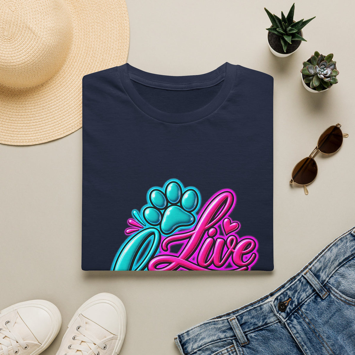 T-Shirt — Live Love Dogs Colorful Paw Graphic