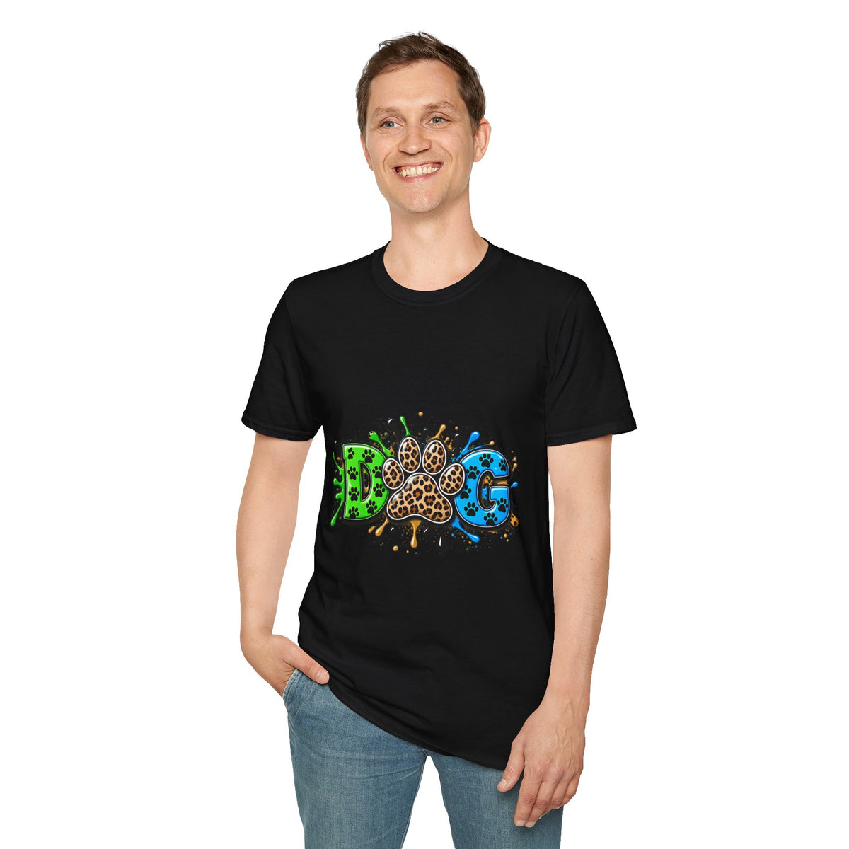 Dog Paw Splash T-Shirt Leopard Print Paw Graphic