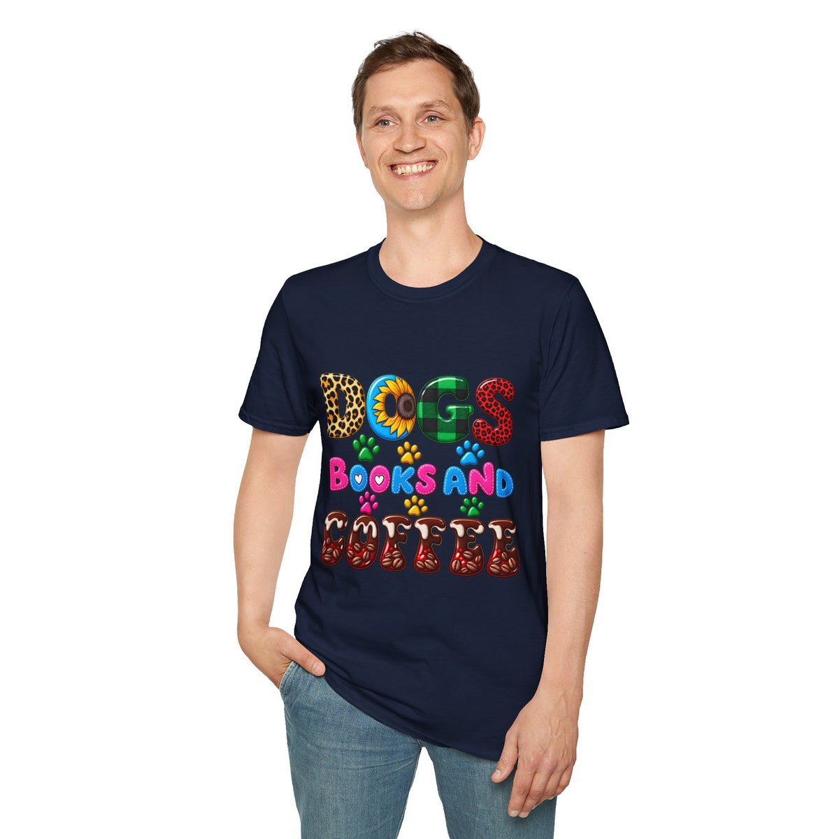 T-Shirt — Dogs, Books and Coffee Graphic Tee