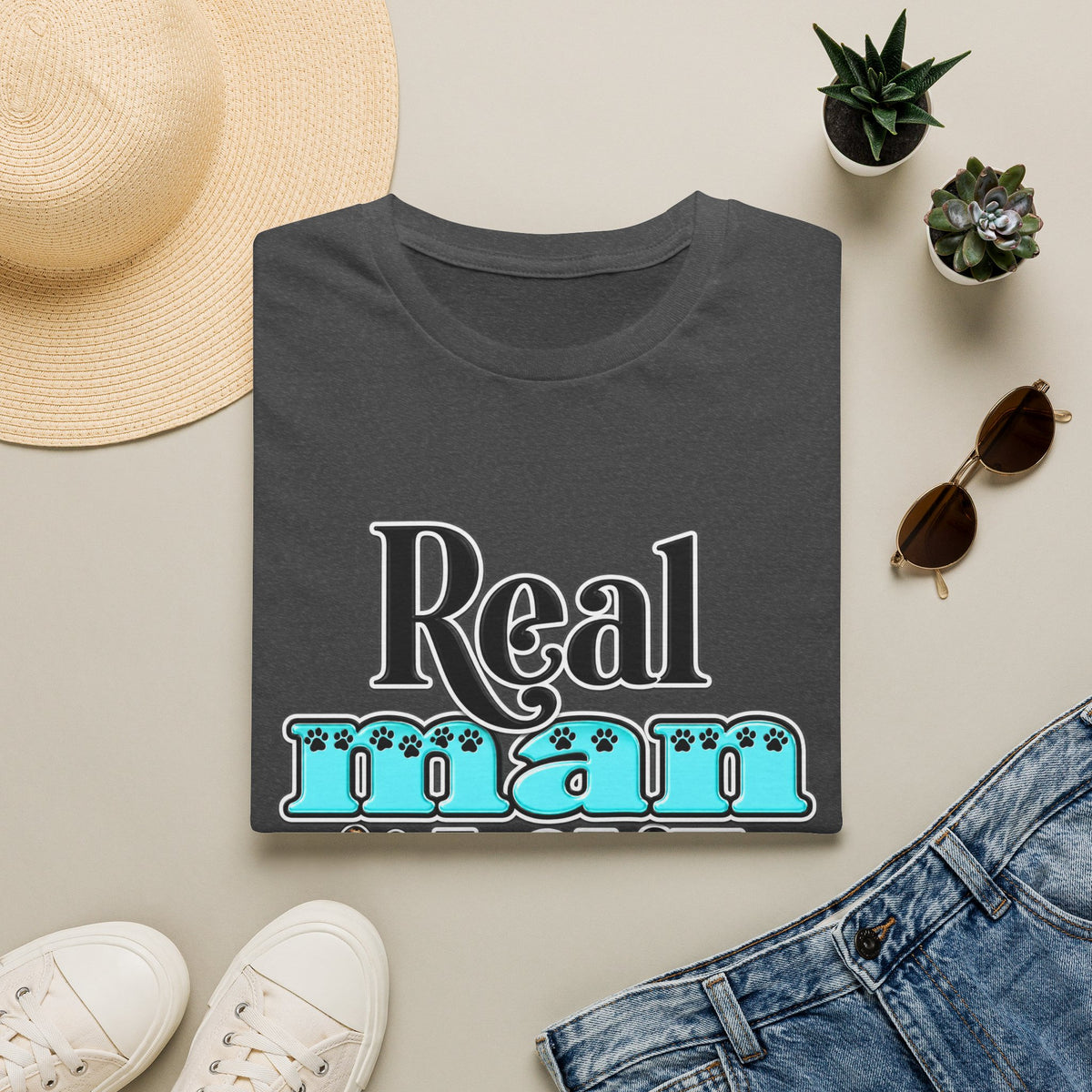 Real Man Loves Dogs T-Shirt — Vintage Paw Print Graphic