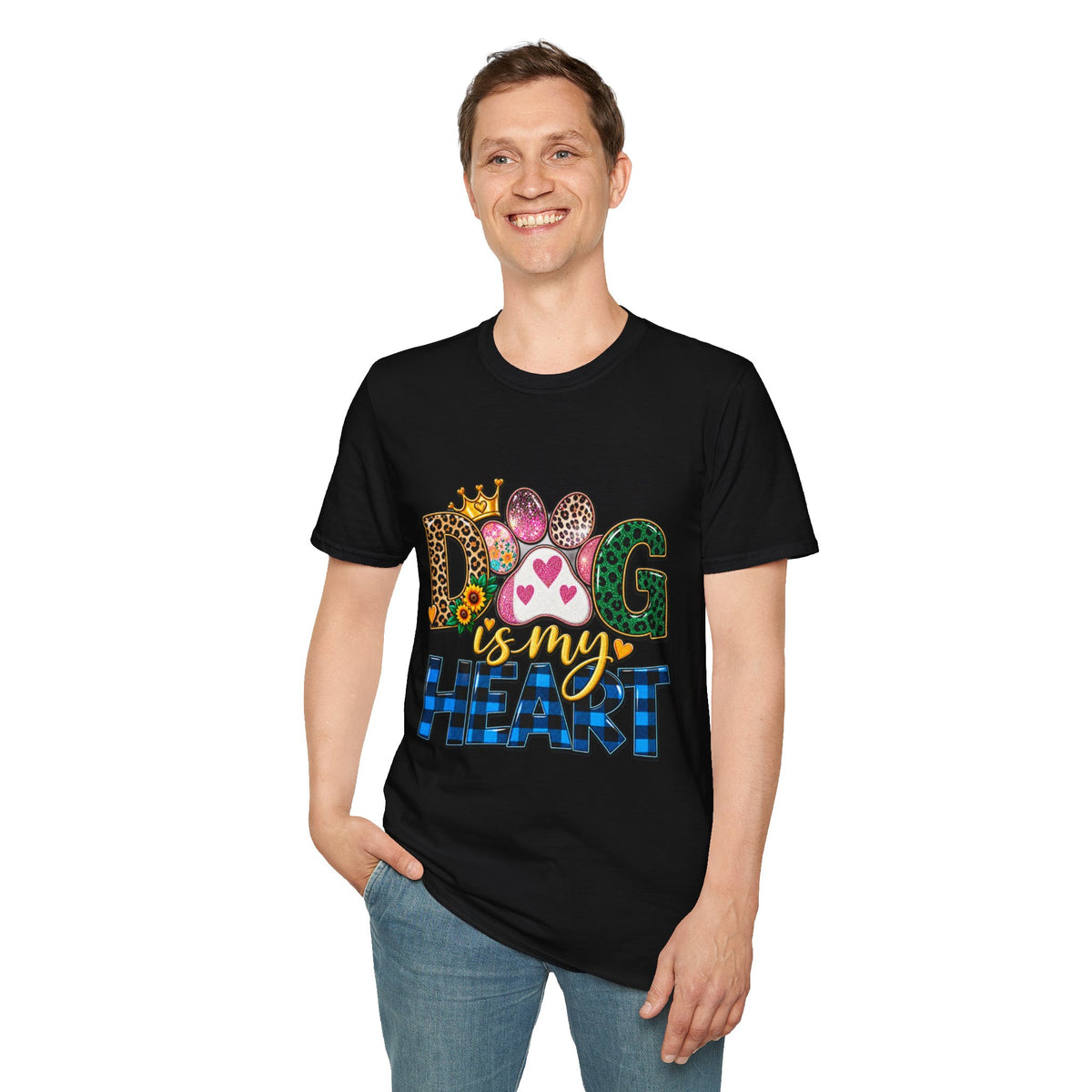 Dog Is My Heart T-Shirt — Colorful Paw Print