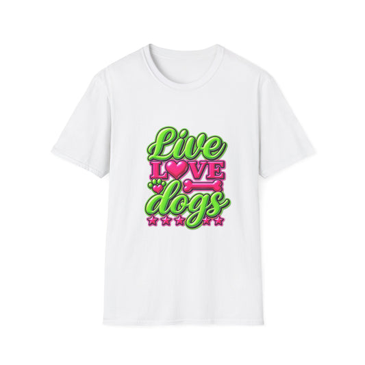 Live Love Dogs T-Shirt — Bright Neon Paw Graphic Tee