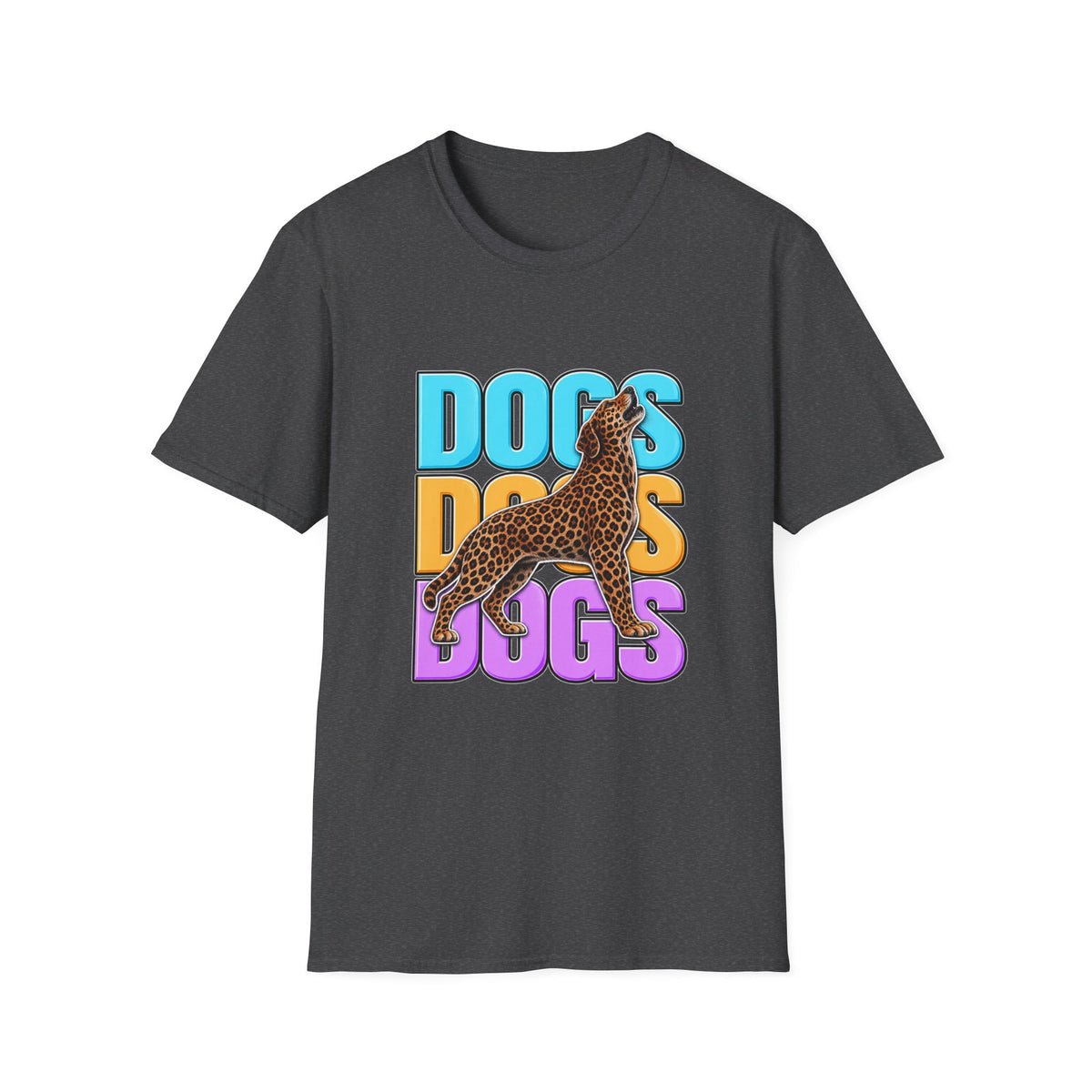Dogs Retro Graphic T-Shirt — Colorful Leopard Print Design
