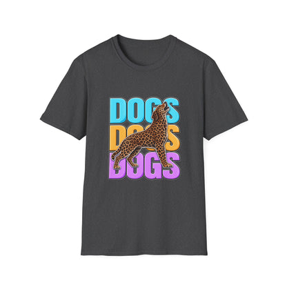 Dogs Retro Graphic T-Shirt — Colorful Leopard Print Design